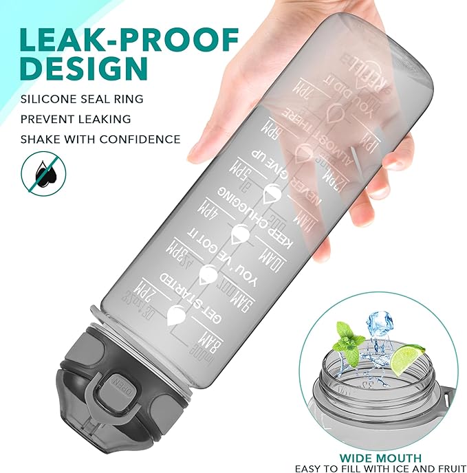 Enerbone 32 oz Water Bottle with Times to Drink and Straw, Motivational Drinking Water Bottles with Carrying Strap, Leakproof BPA & Toxic Free, Ensure You Drink Enough Water for Fitness Gym Outdoor