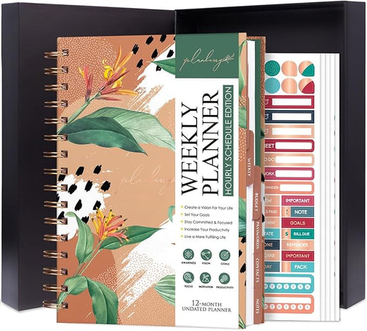 PLANBERRY Hourly Schedule Planner Premium – Undated Weekly Organizer with Time Slots & Monthly Budget – Time Management, Goal Setting, to-Do List & Habit Tracker –6.9″x8.5″(African Terracotta)