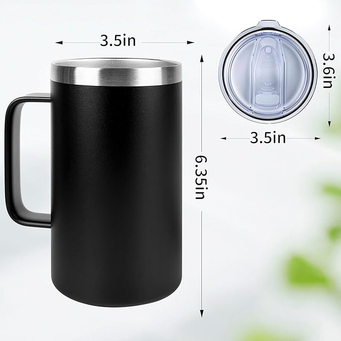 22oz Insulated Coffee Mug with Handle & Leak-Proof Lid - Double Wall Stainless Steel Travel Tumbler Bulk for Commute/Office/Home, Mint Green, 8 Pack
