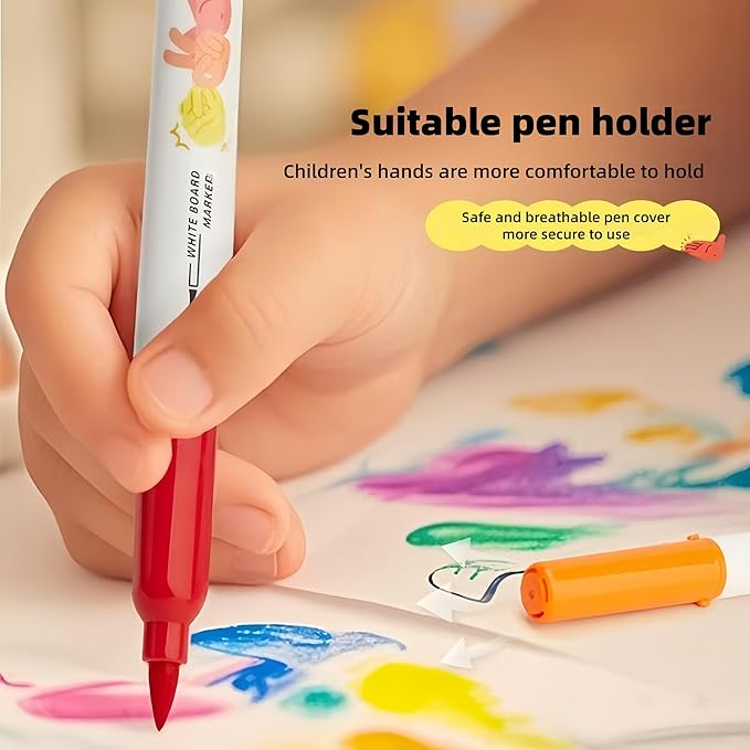 Soft Tip Art Dry Erase Markers Washable Colorful Whiteboard Pens with Magnetic Storage Box, Low Odor Non-Toxic Easy Erase Markers for Doodling, Painting & Calligraphy