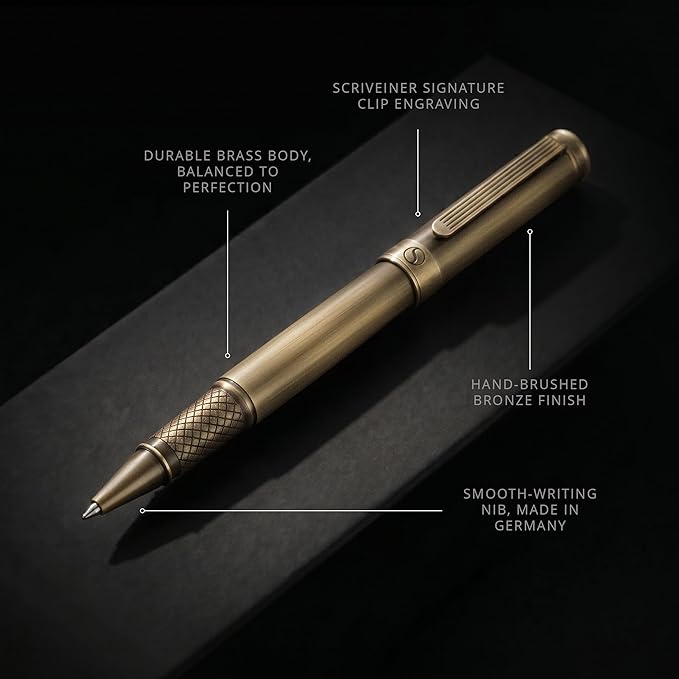 Scriveiner Bronze Rollerball Pen - Stunning Luxury Pen, Schmidt Ink Refill, Best Roller Ball Gift Set for Men & Women, Professional, Executive Office, Nice Pens