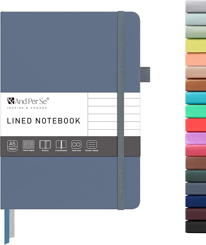 &And Per Se Lined Journal Notebook – A5 5.7”x8” College Ruled, 160 Pages, 100gsm Thick Paper, Journaling Notebooks for Writing (Dark Blue)