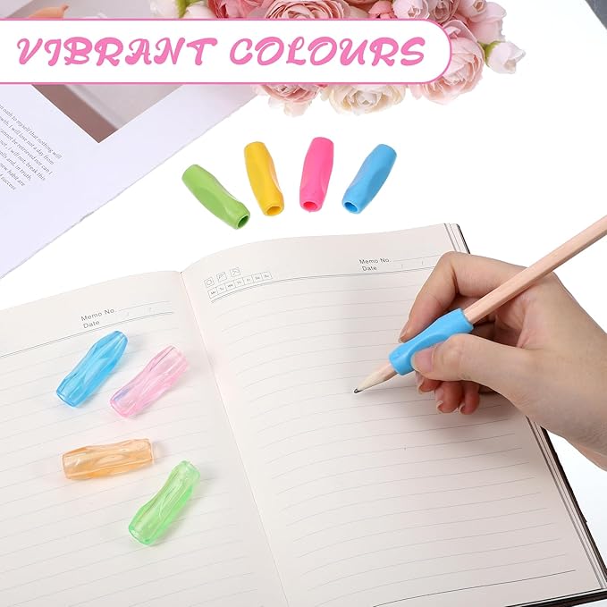16PCS Silicone Grippers for Pencil with 3 Concaves, 8 Transparent and 8 Opaque Multicolour Comfort Grip for Pencil Pen Ergonomic Writing Aid for Adult Student Writing Drawing Stylus