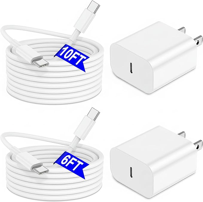 iPhone 17 16 15 Charger Fast Charging 6FT+10FT Cable, 20W USB C Charger, USBC Wall Charger for i Phone 17 Air 16 16e/16 Pro/16 Pro Max/15/15 Plus/15 Pro/15 Pro Max,i Phone iPad Pro/Mini (White)