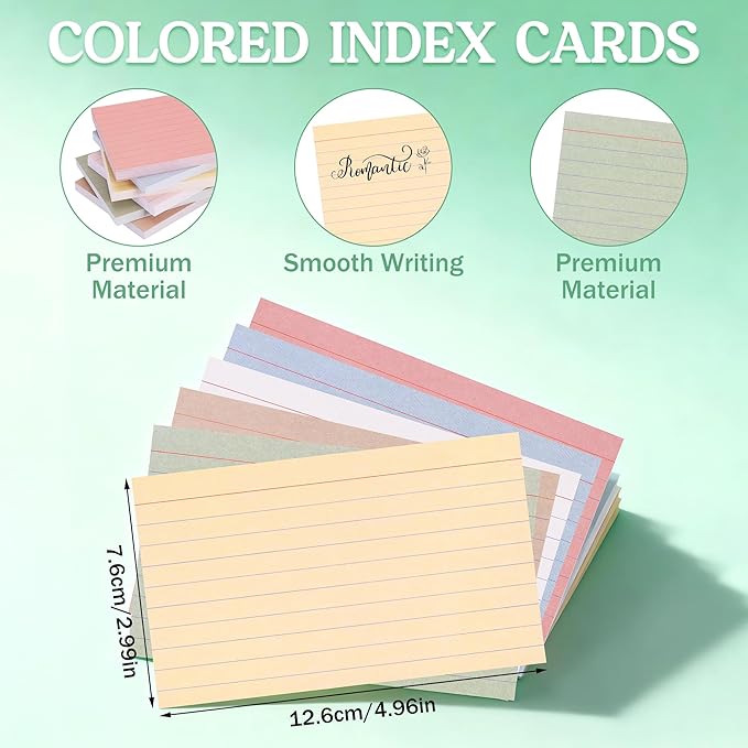 JIANTA Colored Index Cards 3x5 Inch, Flash Cards, Lined Revision Cards, Ruled Index Cards, Vintage Study Cards for Home Office School
