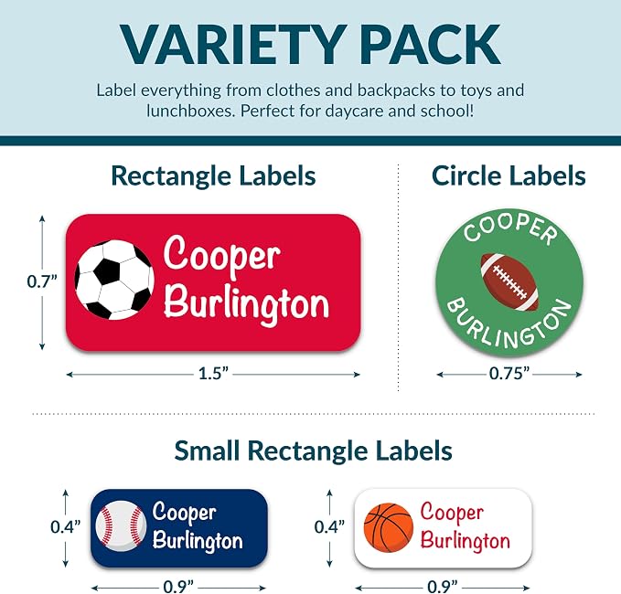 Personalized Waterproof Name Labels for Kids | Optional Packs 50, 150, 230 Labels | Custom Name Stickers for Kids' Clothing Tag, Water Bottle, Lunch Box, Customize Kid Name Label for Daycare Sports