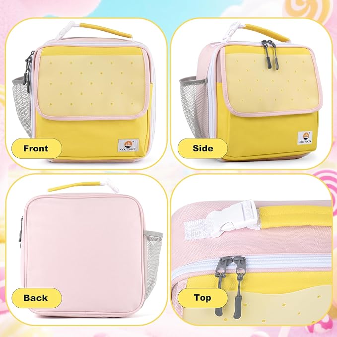 CaCTOUR Lunch Box Kids,Fun Color Lunch Box for Girls,Large Soft Cooler Lunch Bag for Kids,Back to School Thermal Insulated Lunch Tote Bag for School Daycare Outdoor (Yellow Pink)