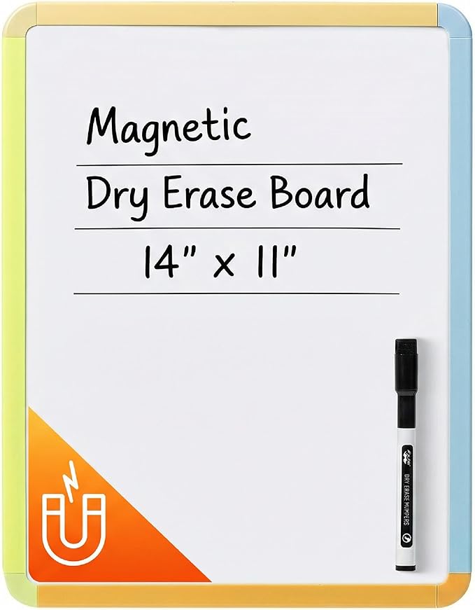 Mr. Pen- Dry Erase Board, 14” x 11” with a Black Dry Erase Marker, Citrus Frame, Small Mini White Board for Students, Fridge, Wall, Locker, Includes Double Sided Tapes