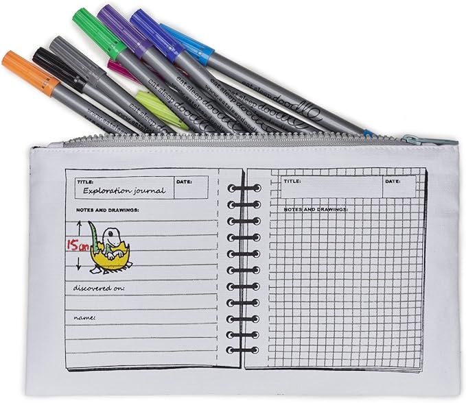 eatsleepdoodle DIY Coloring Dinosaur Pencil Case for Kids with 10pcs Washable Markers, Reusable Art Supply Organizer, Fun Arts & Crafts Activity for Boys & Girls, Creative Gift Idea for Ages