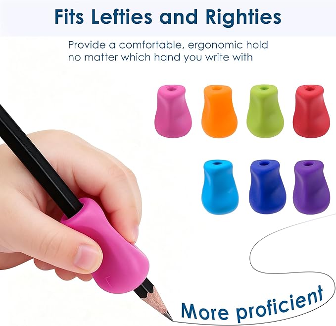 7 Pack Left-Handed Pencil Grips, Ergonomic Lefty Writing Training Aid for Kids, Preschoolers, Adults & Special Needs, Soft Silicone Pencil Holder for Handwriting Correction