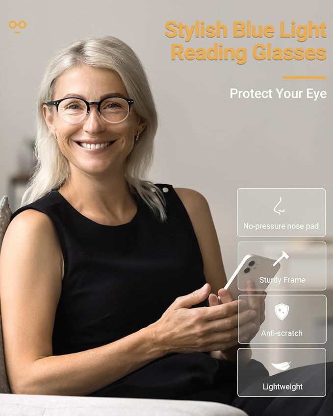 JOLISU 5 Pack Reading Glasses For Women/Men-Blue Light Blocking Computer Reader W/Round Frame - Retro Clear Lens Fake Eyeglasses（0.5）