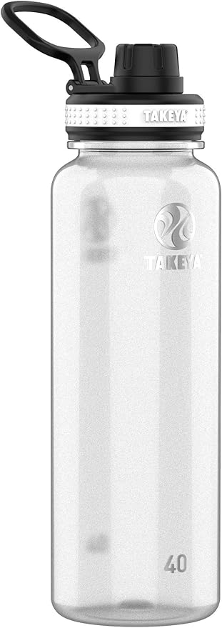 Takeya Tritan Water Bottle with Spout Lid - Durable Dishwasher-Safe Water Bottle - Simple, Modern Bottle - Reusable Water Bottle with Leak-Proof Lid - 40 oz, Clear