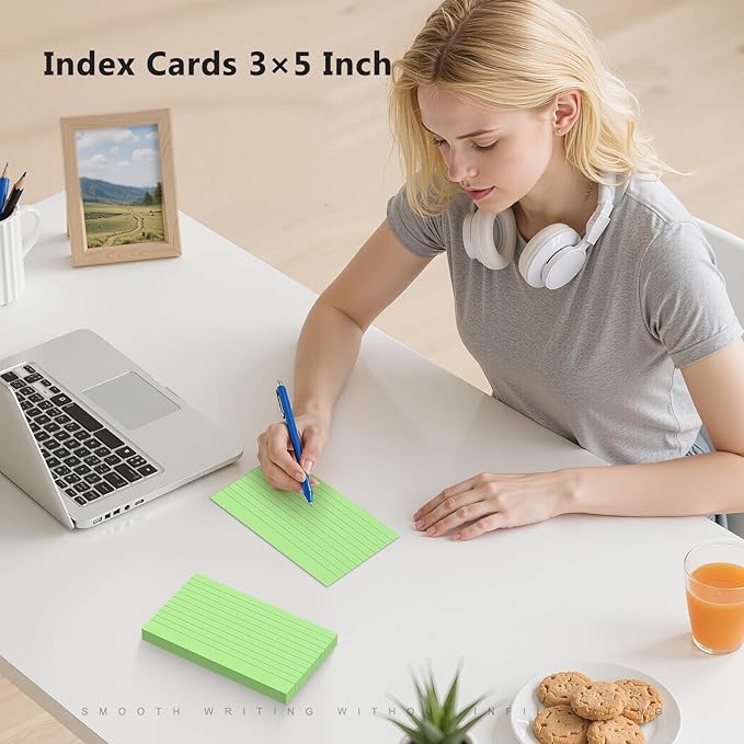 250 Count Index Cards 3 x 5 Inch, Thick Green Lined Note Cards Portable Ruled Flash Cards Perfect for Studying and Organizing, Note Taking Study Flashcards for Home, School and Office