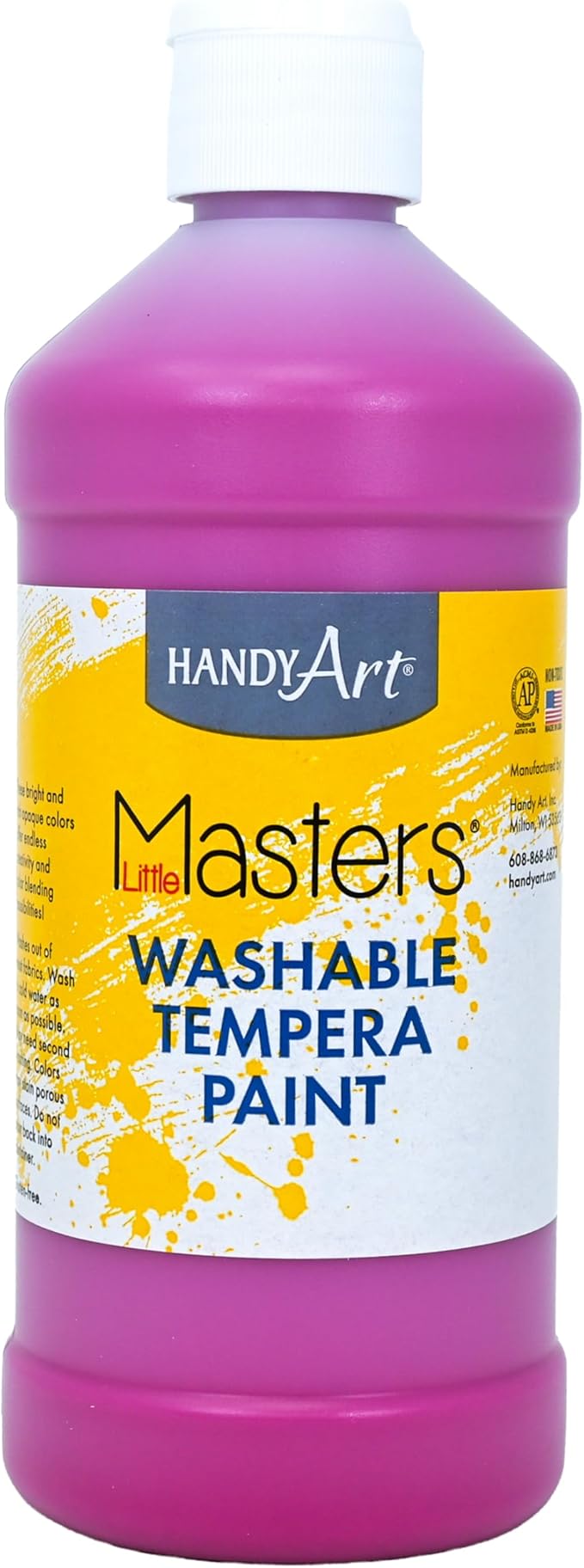 Handy Art Little Masters Washable Tempera Paint, Magenta, 16 oz Bottle, Bright & Mixable, High Opacity, Washable Colors for Classroom, Students, Kids, Young Artists, Safe & Non-Toxic, Made in USA