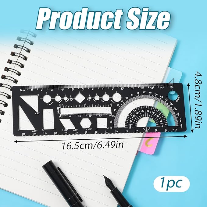 Multifunctional Geometric Rulers, Multifunctional Metal Protractor Metal Math Ruler Kit Protractor Circle Drawing Template Straight Edge Scale Triangle Digital for Teacher Learning Tool