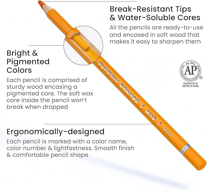 ARTEZA Watercolor Pencils, Set of 72, Water-Soluble Colored Pencils with 4 mm Break-Resistant Core, Pre-Sharpened Tips and Metal Tin for Drawing, Shading, Blending, and Wet or Dry Techniques