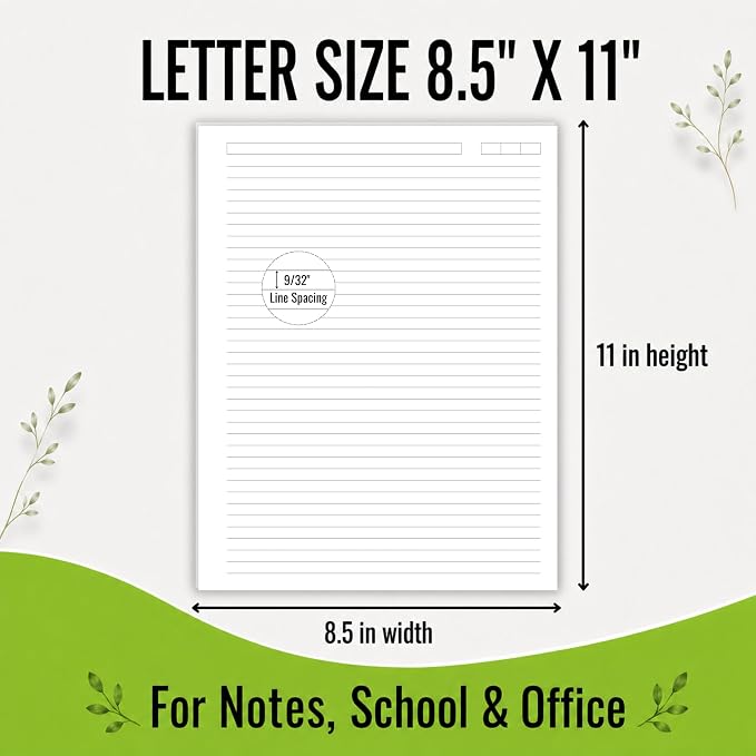 Unpunched College Ruled Loose Leaf Paper, 100 Sheets, Letter Size 8.5 x 11 Inch, 100 GSM White Lined Sheets with Subject & Date Boxes