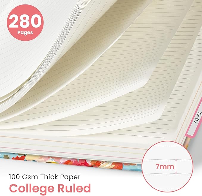 Large Spiral Lined Notebooks for Work with Removable Dividers & Tabs, 8.5"x11" Pretty Hardcover 5 Subject Notebook Journal for Women, College Ruled, Perfect for Study & Office Organization, 280 Pages,Pastel Garden