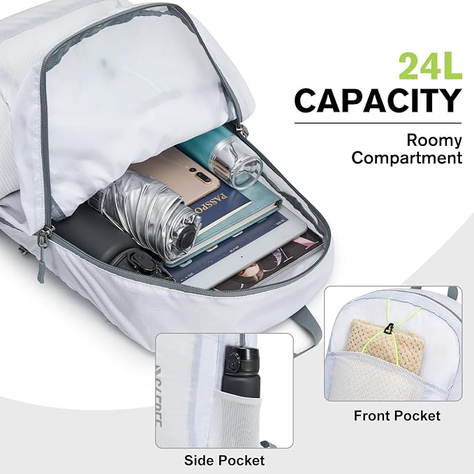 G4Free 24L Lightweight Packable Hiking Backpack Sport Travel Daypack Water Resistant for Women Men | Water Resistant Material, 11.4*7.9*18.5 in, Outdoor Sports, Travel, Hiking, Day trips, Cycling, Daily Use, Foldable Backpack