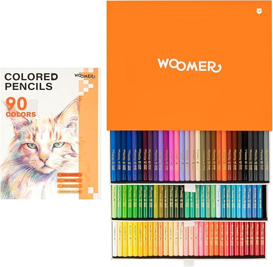 Woomer Colored Pencils: 90 Colors, 3.8mm Soft Core, Smooth as Cream, Lightfast Rating Marked on Every Pencil, Not Easy to Break, Open Inventory, Slide-Out Drawer Case