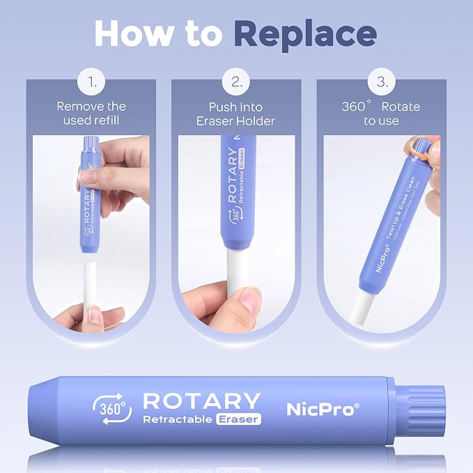 Nicpro 5+1 Pack Rotary Retractable Erasers, Soft TPE Rubber Twist - Purple