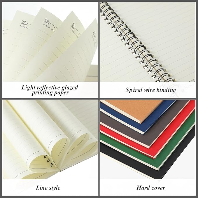 Leelosp 12 Pcs Small Spiral Notebook Lined Spiral Journal College Ruled Notebook Wire Bound Kraft Cover, 120 Pages for Work (Red,Green,Black,Blue,Brown,Gray,5.5 x 8.3 Inch)