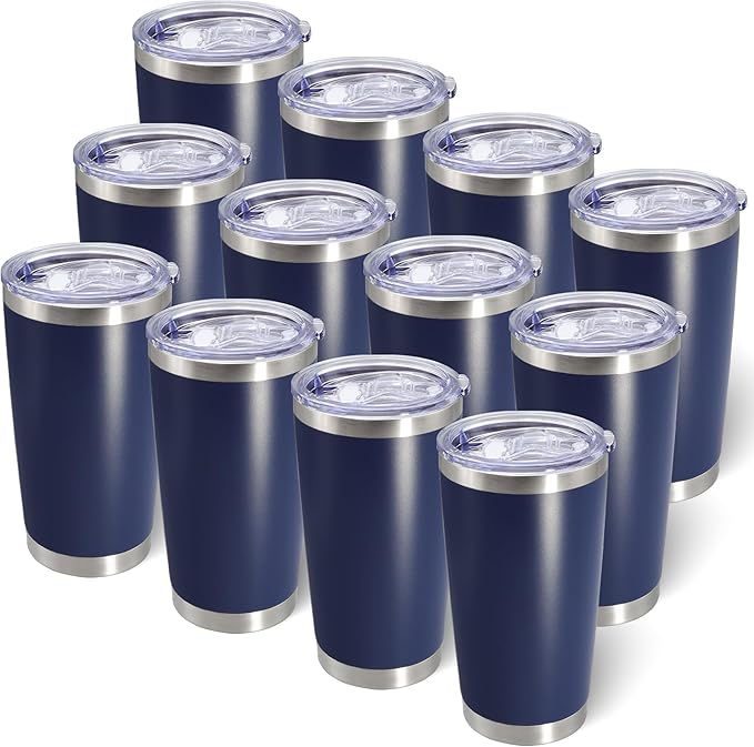 AIANJI 20oz Tumbler Bulk Stainless Steel Tumblers with Lid Vacuum Insulated Double Wall Travel Coffee Mug Powder Coated Tumbler Cup for Hot and Cold Drinks(Navy Blue, 12 pack)