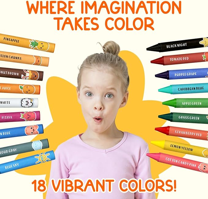 ZENO 18-Color Jumbo Crayons – Non-Toxic and Washable for Toddlers (1-3) & Kids (4-8) – Easy-to-Hold Large Crayons, Perfect for Travel, Art, and Early Childhood Activities