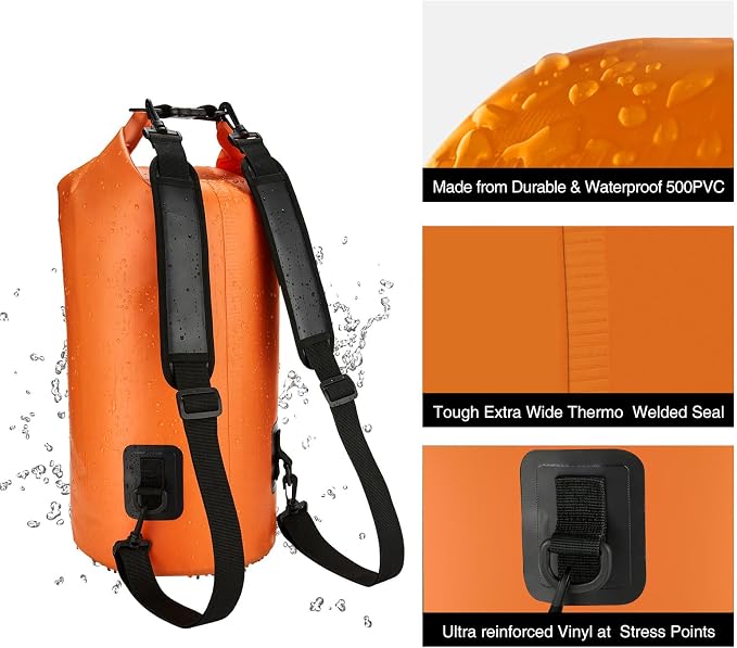 Piscifun Dry Bag, Waterproof Floating Backpack 10L/20L/30L/40L | Waterproof Phone Case, Adjustable shoulder straps, Roll-top closure keeps gear dry, Ideal for Boating, Kayaking, Fishing