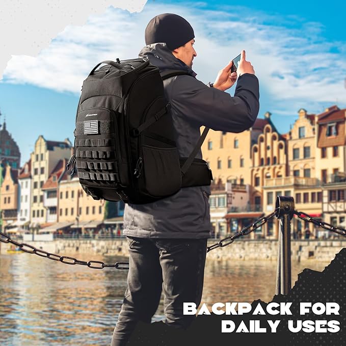 Maelstrom Tactical Backpack for Men, Water Resistant 40L Military Backpack, for Hiking, Camping, Gym with Molle System (Black)