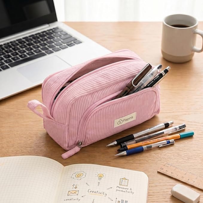 Large Pencil Case Pouch, Soft Corduroy Pen Bag with Zipper, Pencil Organizer, Cute Aesthetic School Supplies for Teen Girls Adults