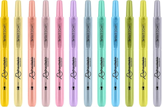 WRITECH Retractable Highlighters Bible Set: Pastel Colors Chisel Tip 12ct | Refillable Marker Pens No Bleed & Smear for Home School Office Highlighting Journaling Drawing Coloring Note-taking Writing