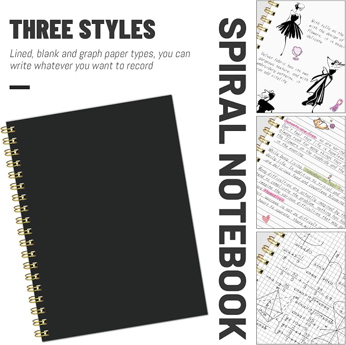 Blank Spiral Notebook B5 Black Hardcover Sketch Book unlined Journal 7x10