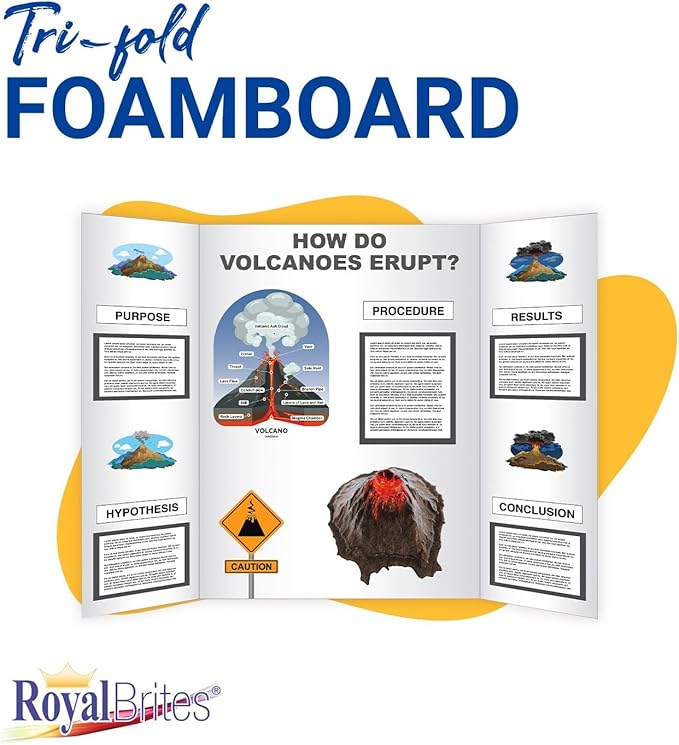 Royal Brites Tri-Fold White Foam Board – 28" x 40", 5 per Case – Self-Standing Presentation Board for School Projects, Science Fairs, Displays & Crafts
