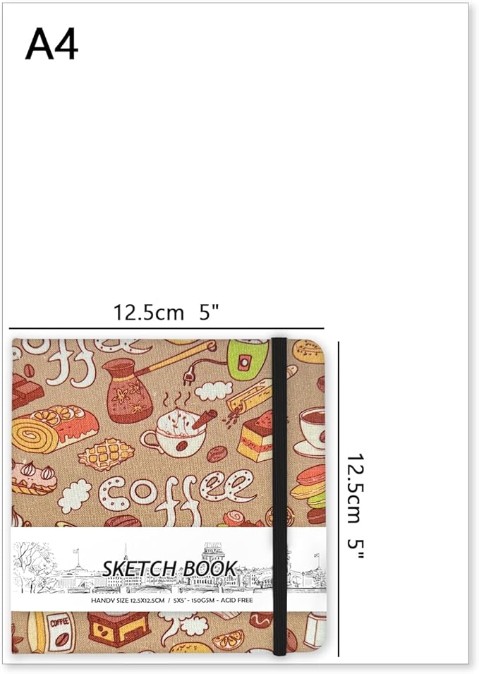 5" x 5" Hardcover Sketch Book,Small Mixed Media Sketch Pad,58 Sheets 150GSM Acid-Free Artist Drawing Paper,Travel Journal Blank Notebook for Adults Painting,Illustration,Art Supplies.Afternoon Tea