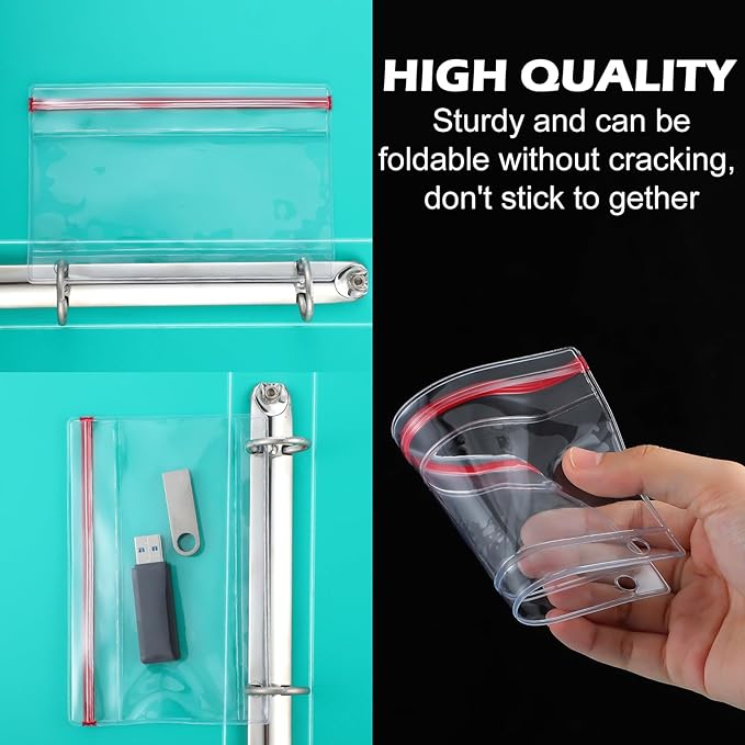 Affrolling 10 Pack Flash Drive Holder for 3 Ring Binders Clear Flash Drive Zipper Case Bulk Transparent Vinyl Plastic Binder Pockets USB Holder Storage Organizer Waterproof