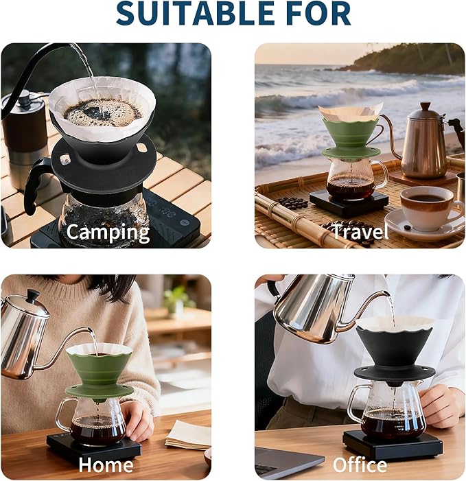 MERMOO YILAN Collapsible Coffee Dripper, Silicone Pour Over Coffee Filter Holder - Portable Reusable Foldable Coffee Maker Cone for 1~2 Cups, Travel, Camping, Gift (Green)