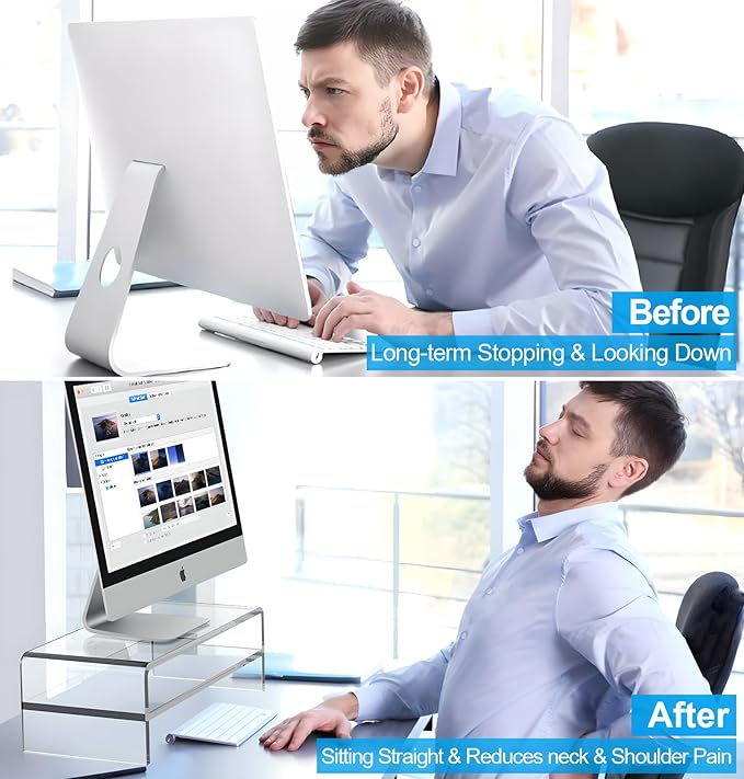 Egchi Acrylic Monitor Stand,2 Tiers Computer Monitor Riser(18x8x5.5 inches),Computer Stand/Monitor Riser for Office,School,Home,Laptop Stand Desktop Stand for Keyboard Storage&Printer TV Screen
