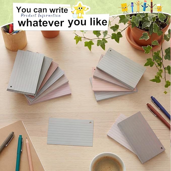 12 Pack Colored Index Cards with Key Ring 3 x 5 Inch 1800 Count Portable Flash Cards College Ruled Lined Flashcards Notepad Aesthetic Notecards for Note Taking Learning Office(Morandi Color)