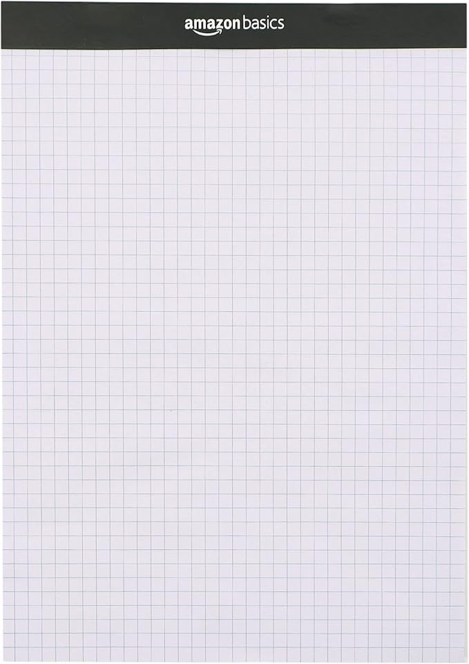 Amazon Basics Quad-Ruled Graph Paper Pad with Sturdy Back, Perforated, 8.5" x 11.75", White, 100 Sheets/Pad, 2-Pack
