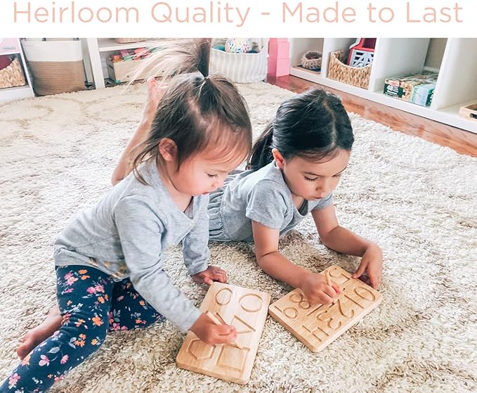 Montessori & Me Wood Number Tracing Board - Montessori Numbers and Shapes Complements Wooden Letter Tracing Board - Large Wooden Print Numbers for Toddler to Preschool