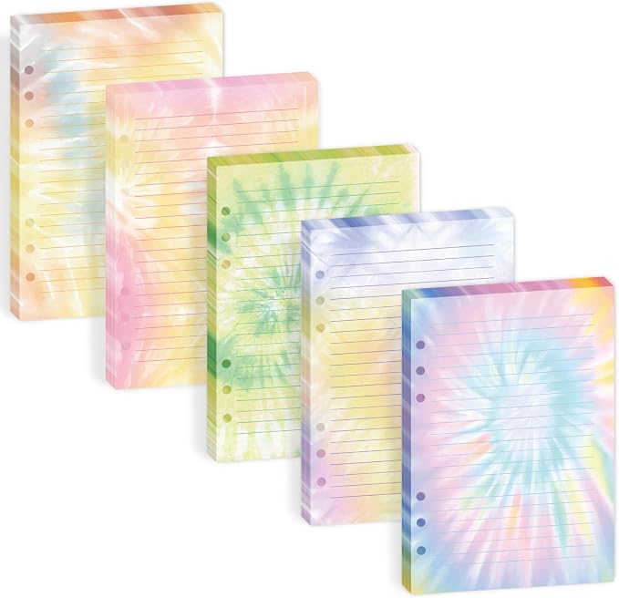 100 Sheets Tie Dye A5 Planner Inserts - 120GSM Thick Rainbow Refill Paper for A5 6-Ring Binder, Watercolor 6 Hole Loose Leaf Sheets for Journal Diary Notebook Budget Creative Planning