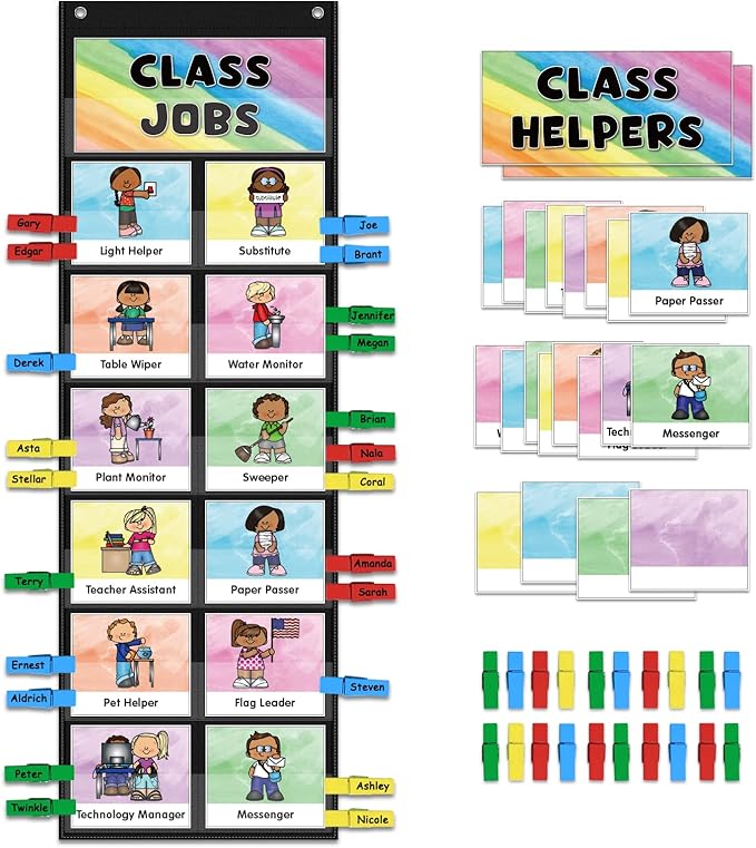 ABCxGOOD Class Jobs Pocket Chart Class Management Educational Pocket Chart Teacher's Helper, Preschool Classroom Must Haves Supplies, Great for Classroom Homeschool. (Black) (Black, 29.5"*10")
