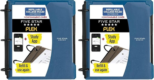 Five Star Flex Hybrid NoteBinder, 1 Inch Binder with Tabs, Notebook and 3-Ring Binder All-in-One, Assorted Colors, Color Will Vary (29326) (Pack of 2)