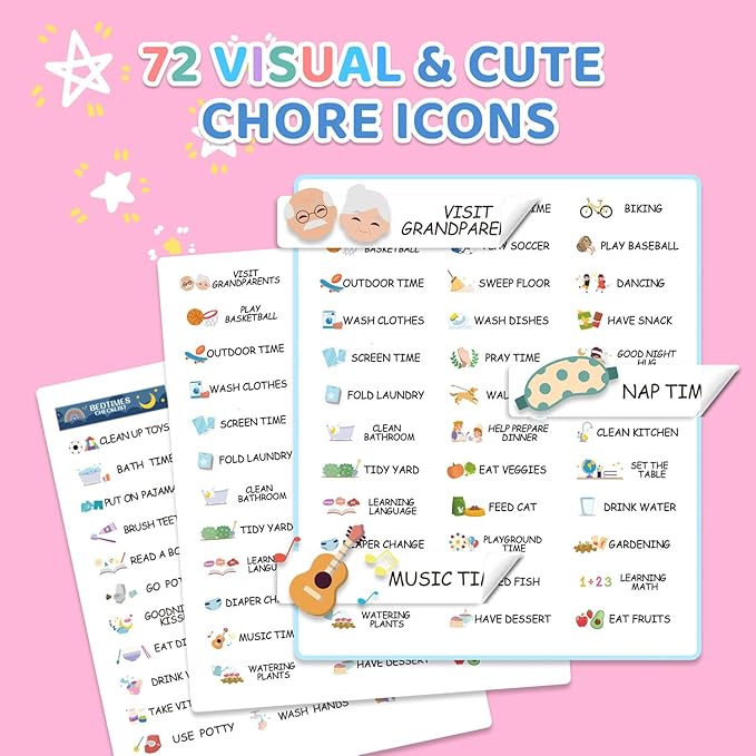 Upgraded 2 in 1 Bedtime/Morning Routine Chart - Magnetic Chore Chart, Cute Visual Schedule Board, Dry Erase Checklist for Kids & Toddlers