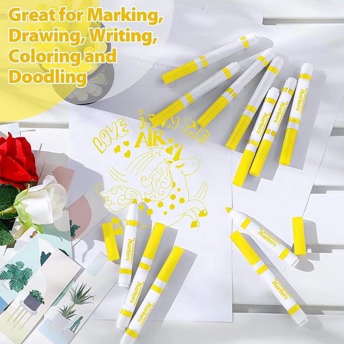 36 Pcs Yellow Washable Markers Bulk Coloring Broad Line Markers for Kids Conical Tip Drawing Pen for Christmas, School Supplies, Travel Art Baby Shower Gender Reveal Party Supplies, Ages 6+