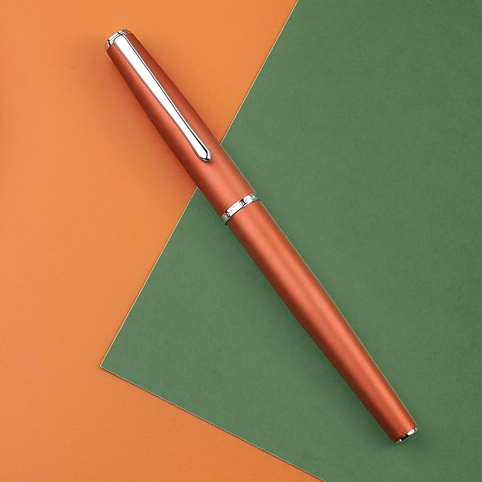 Hongdian 920 Orange Metal Fountain Pen, Iridium Extra Fine Nib Classic Pen, Includes Refillable Converter and Pen Pouch