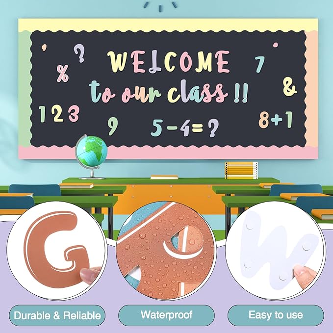 221 Pcs Pastel Bulletin Board Letters, Italic Alphabet Number Punctuation Symbol Combo Letter Cutouts, Pastel Classroom Decor for School Classroom Chalkboard Poster Bulletin Board Wall