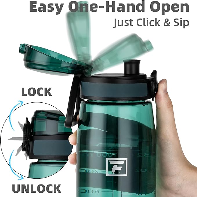Fanhaw 32 oz Tritan Water Bottle with Chug Lid - Clear, BPA-Free, Lightweight, Wide Mouth, Leak-Proof, Perfect for Gym, Travel, School, Office, and Sports (Dark Green)