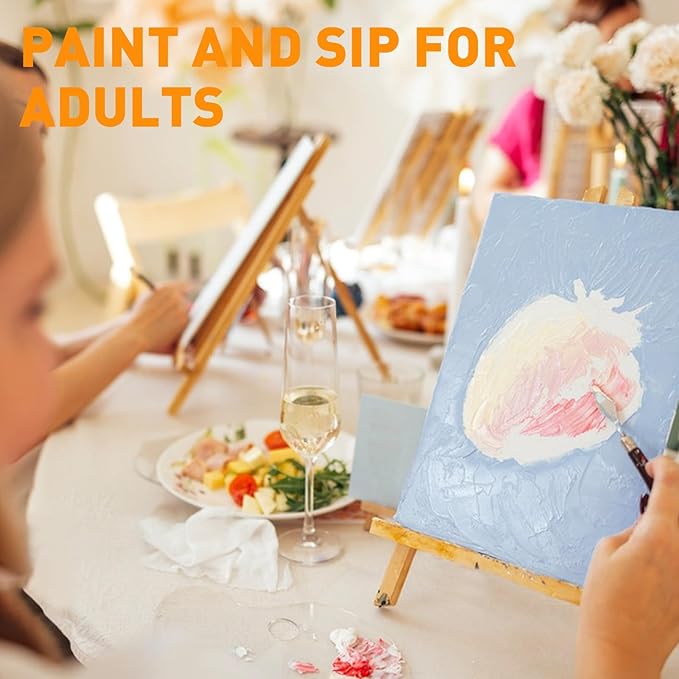 ESRICH 20 Pack 8x10 Canvas and Easel Set, Mini Acrylic Paint, Paint Brushes, Palettes, Aprons, Sip and Paint Kits for Adults Couples Friends Date Night Painting Party Supplies